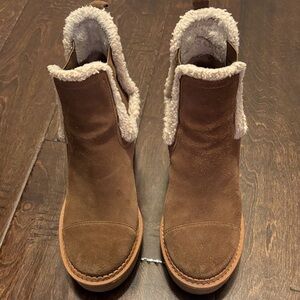Sam Edelman Brown Suede Shearling Trim Ankle Booties sz 6